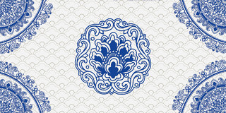 蓝色简约中式花纹边框复古纹理底纹展板背景
